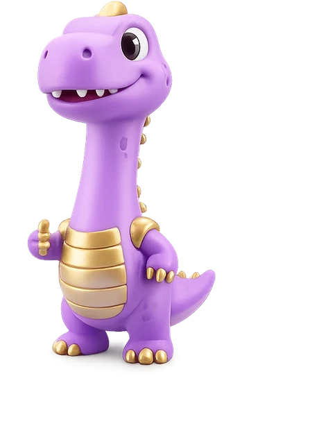 Lumi, the purple long-neck dinosaur designer of the Saurly crew