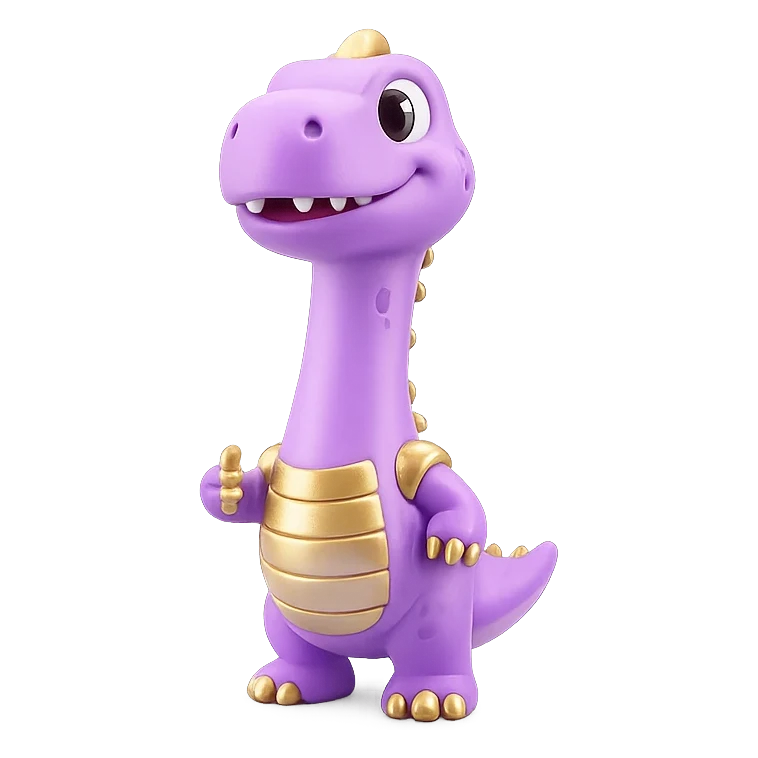 Lumi, the purple long-neck dinosaur designer of the Saurly crew
