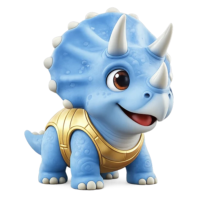 Tank, the blue triceratops guardian of the Saurly crew