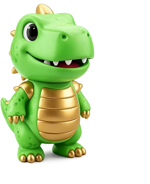 Rex, the green T-rex builder of the Saurly crew