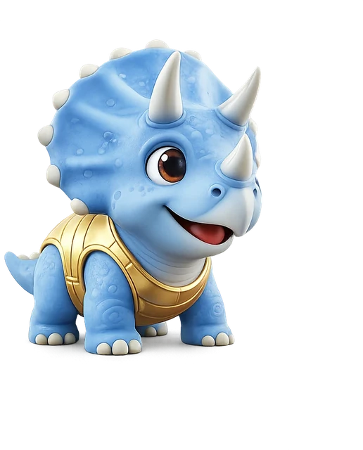 Tank, the blue triceratops guardian of the Saurly crew